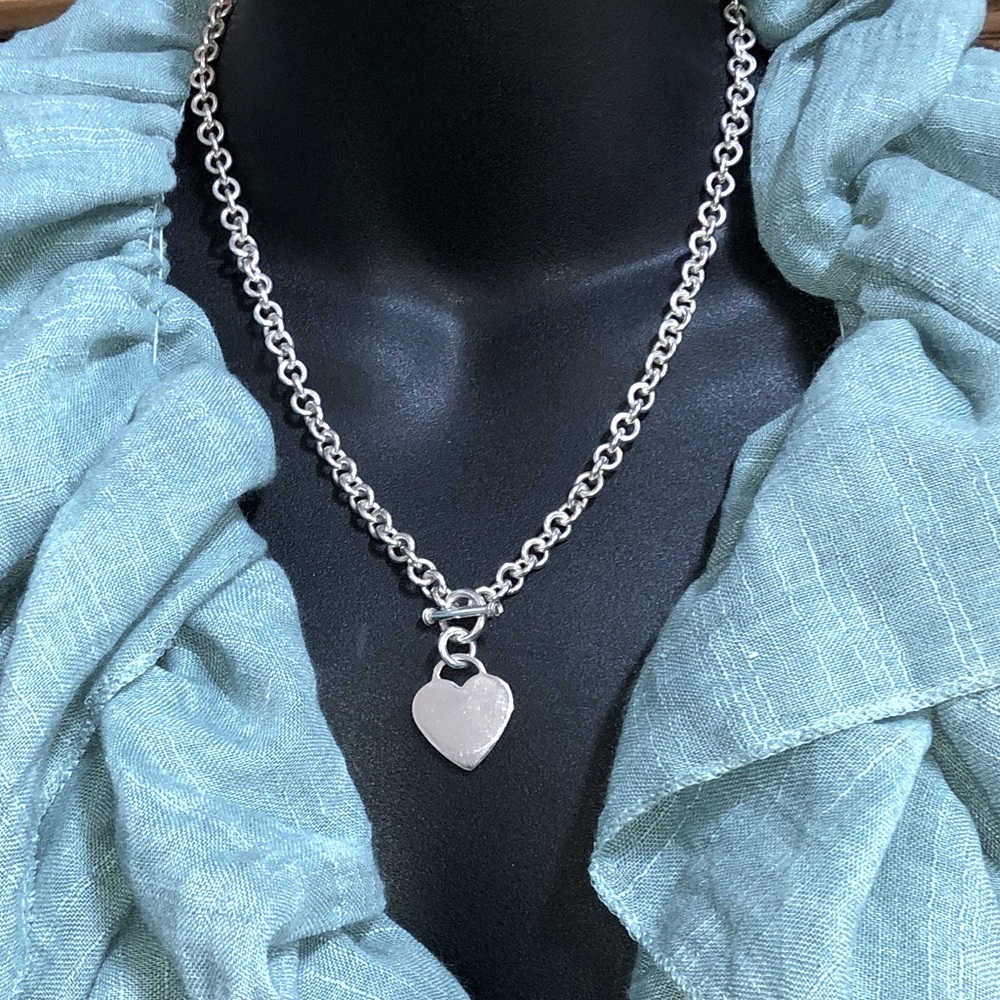 Solid Sterling Silver 925 Rolo Toggle Clasp Heart… - image 3